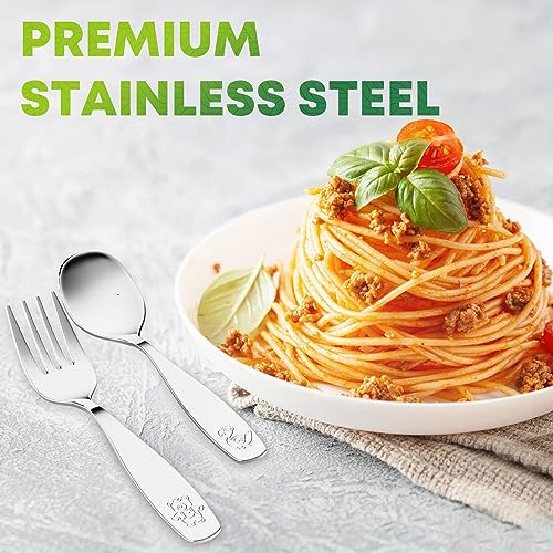 8 Pieces Toddler Utensils, Kids Stainless Steel Silverware Set - 4pcs Forks and 4pcs Spoon, Cute Children Flatware Sets with Mirror Polished, Self Feeding Safe, Dishwasher Safe - color: 8 Pieces Set
