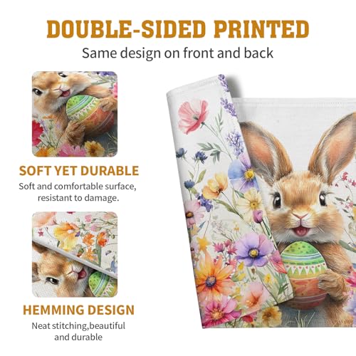 Easter Rabbit Placemats Set of 4 Spring Bunny Colorful Egg Wildflower Place Mat 12x18 Inch Seasonal Farmhouse Linen Fabric Table Mats for Kitchen Dining Outdoor Indoor Easter Party - color: Easter Bunny Flower