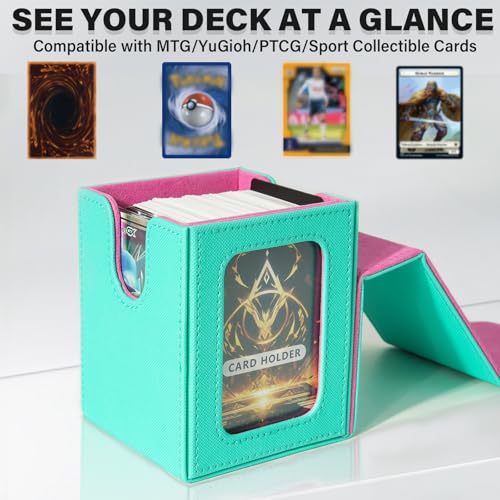 Card Deck Box for MTG Commander, Deck Case Holds 100 Double-Sleeved Cards - color: Green & Pink, size: 1 Box