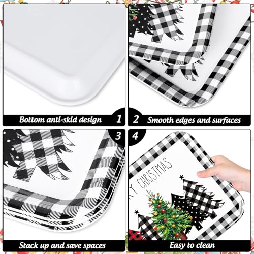 JarThenaAMCS 3Pcs Christmas Serving Trays Black and White Plaid Xmas Tree Platter Rustic Serving Dishes for Holiday Party Sharing Snacks Fruit Dessert Candy - style: Christmas Plaid Tree