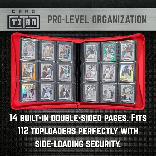 Card Titan Toploader Binder - 9-Pocket Trading Card Binder with Rigid Slipcase - Fits 252 Standard Top Loaders - Heavy-Duty Square Spine Case for Toploaders - Side-Loading Pages - Red - color: Red - 9 Pocket