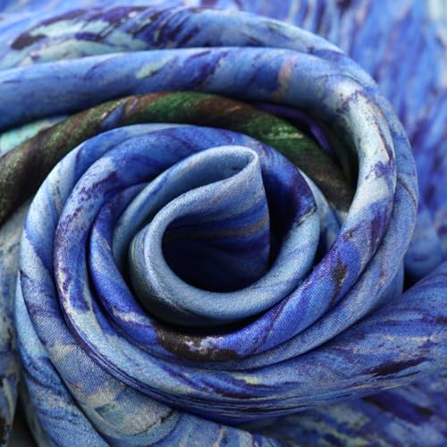 JWSilk Long Charmeuse Silk Scarf Classic Art Print - color: Starry Night By Van Gogh