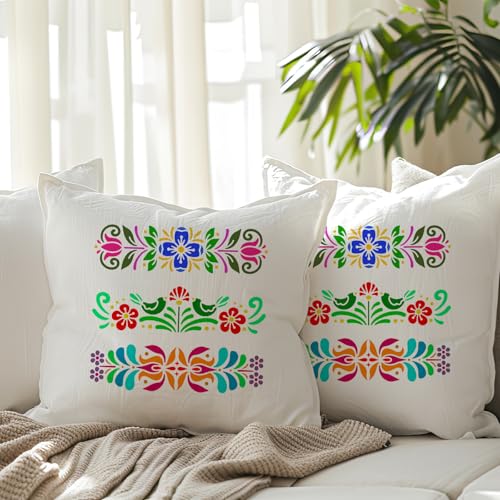 12" Scandinavian Stencils Fabric Stencil Paint Fork Art Floral Stencil Plastic Forkart Stencils for Painting Wall Furniture Canvas Fabric Floral Pattern, 12x12inch, Reusable