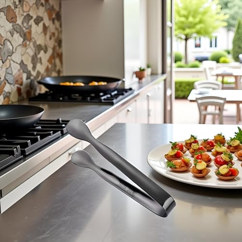 1Pc Black Mini Stainless Steel Serving Tong with Smooth Edge for Appetizers, Tea Party, Coffee Bar, Desserts - Kitchen Utensils