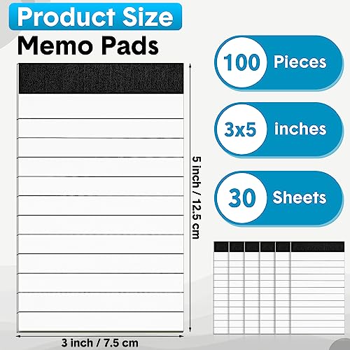PerKoop 100 Pack 3 x 5 Inch Lined Small Note Pads Bulk, Mini Memo Notepads - size: 3 x 5 Inch