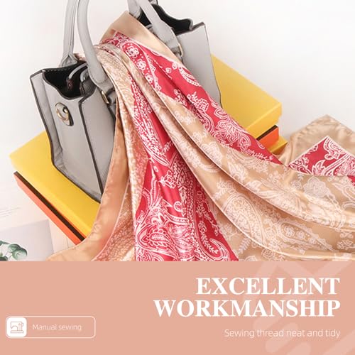 35 Inches Silk Head Scarf-Satin Hair Scarves Silk Bandana Scarf Headscarf for Women's Fashion Scarves - color: Brownish Pink-spliced Cashews