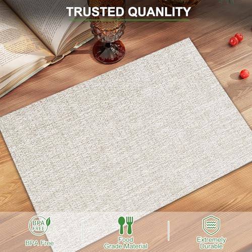 BETEAM Placemats Set of 12, Woven Place mats for Dining Table, Beige White - color: Beige White, size: 12 Pcs