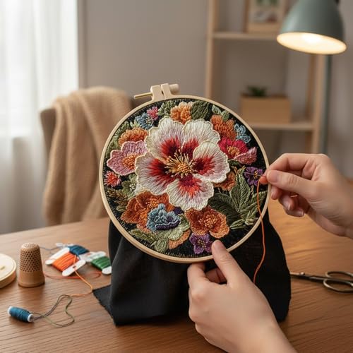 ARTopet Embroidery Kit for Beginners Cross Stitch Kits Needlepoint Set Colorful Flowers Patterns Embroidery Thread Kit for Craft Lover Hand Stitch with Hoop Threads Fabric-Flowers01 - color: Flowers01