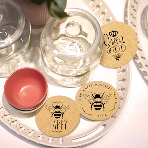 Coasters for Drinks with Holder Set of 6, Bee Coaster Absorbent Cork Wood for Cup Desk Office Table Kitchen Decor House Warming Gifts for New Home Couples, Round 4" - color: Beer