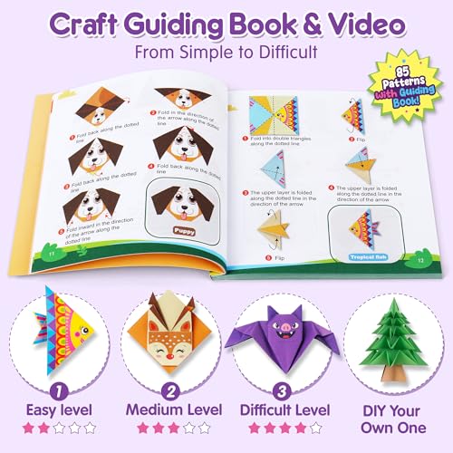 Mocoosy 320 Sheets Origami Kit for Kids Ages 5-8 9-12, Folding Paper Set with Origami Book & Paper Airplane, DIY Art Craft Project for Boys Girls, Travel Game Airplane Car Road Trip Activity Toy Gift - style: Airplane/Animal/Color Paper