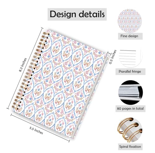 Qykwz Grandmillennial Pink and Blue Floral Spiral Pretty Notebook 5.5x8.3, Pastel Floral Grand Millenial Hardcover Notebook Journal, Retro Cottagecore Flower Aesthetic Journal for Women, - color: Color_B