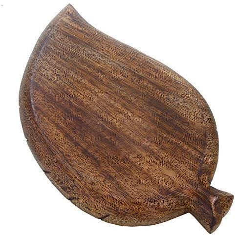 Decorative Tray Wooden Leaf Design Serving Tray Platter Breakfast Table Natural Finish Tray Kitchen Décor 12 X 8 x 1