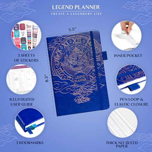 Legend Planner Undated, Weekly & Daily Goal Journal, A5 Royal Blue - color: Royal Blue Gold (Undated), size: A5 (5.5'' x 8.3'')