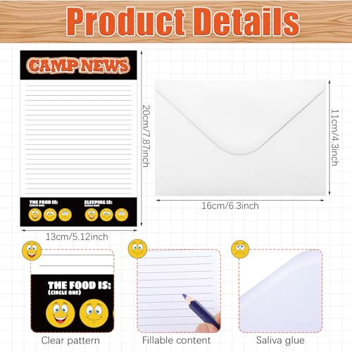 80 Pcs Camp Stationery Paper Envelopes,Black Camping News - style: Black Camping News