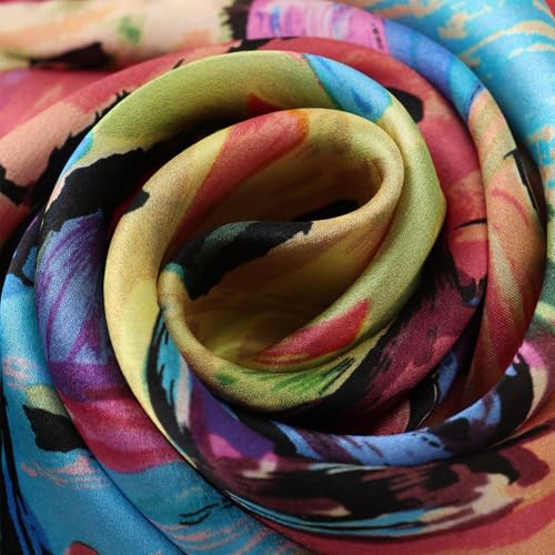 JWSilk Long Charmeuse Silk Scarf Classic Art Print - color: Houses in Munich By Kandinsky