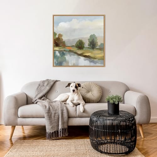 Amanti Art Framed Canvas Wall Art 30x30 River and Clouds III by Silvia Vassileva, Framed Wall Art Canvas, Landscapes Artwork, Modern Decor, Large Poster Painting for Living Room, Bedroom, Bathroom, - color: Sylvie Natural, size: 30"L x 30"W