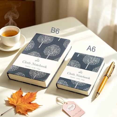 Pocket Journal, Linen Notebook, A6 Journal, 4x6, Hardcover, Lay Flat, Thick, Small, Lined Notebook & Unlined Sketchbook, The Tree of Life, Navy Blue - color: A6-Tree Navy