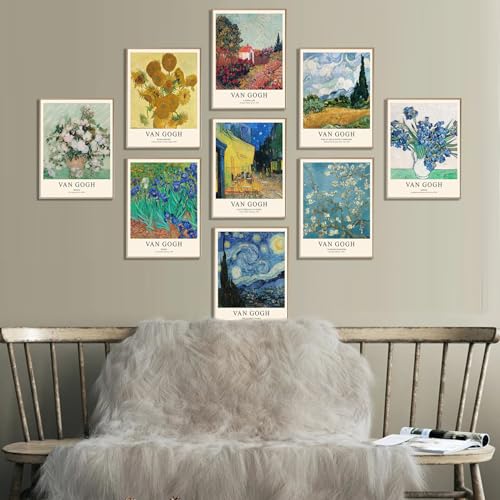 uniro Van Gogh Wall Art Prints: Vintage Van Gogh Sunflowers Starry Night Retro Famous Artist Paintings Museum Gallery Exhibition Poster for Living Room, Bedroom, Dorm, Office, Unframed 8x10 inches - color: Van 01