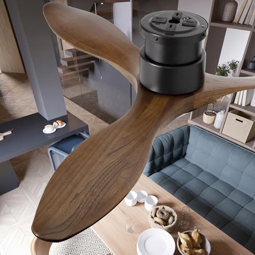 52'' Amber Ceiling Fan with Lights, Low Profile Flush Mount - color: Flush Mount - Amber wood - pointed