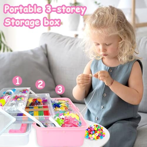 3000 Arts and Crafts Supplies for Kids Craft Kit All in 3 Layered Craft Box with Pipe Cleaners Crafts for Kids Age 4-6, 6-8, 8-12 DIY School Supplies Materials Set Toys Gifts for Girls Boys, Pink - color: pink