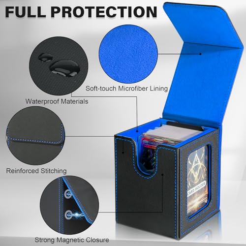 Card Deck Box for MTG Commander, Deck Case Holds 100 Double-Sleeved Cards - color: Black & Blue, size: 1 Box