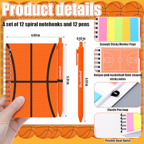 Resurhang 12 Sets Basketball Party Favors Notebook Gifts Scorebook Pen - color: Orange, style: Basketball