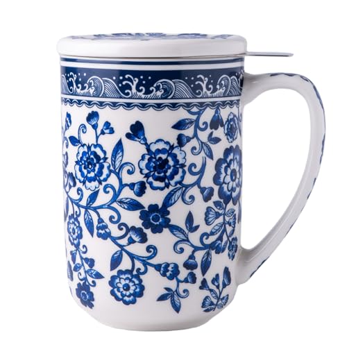 AmorArc Tea Cup With Infuser and Lid, 18oz Loose Leaf Tea Mug With Steeper - color: Peony