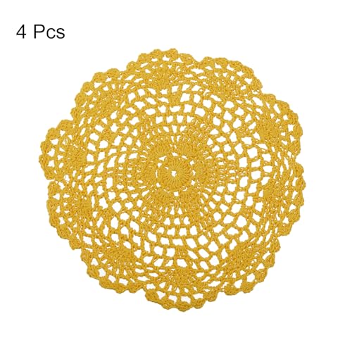 Crochet Doilies, 4Pcs 8 Inch - Handmade Crochet Cotton Coaster, Round Lace Placemats with Floral Patterns for Wedding Party Decoration (Ginger Yellow)