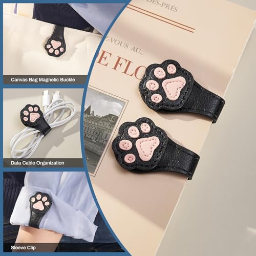 Ovesmusl 2Pcs PU Leather Paw Magnetic Bookmarks with Pen Holder - style: Paw (Black+Black)