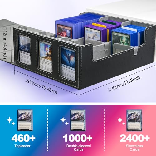 UAONO 3-Row 2400+ Trading Card Storage Box with Commander Display - color: Black&Gray, size: 3-row