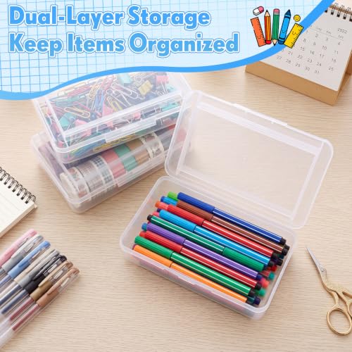 Blulu 6 Pack Double Layer Pencil Boxes Large Capacity,Clear - color: Clear