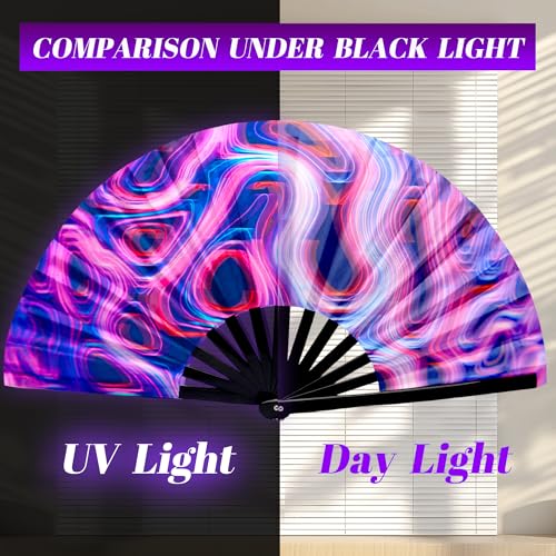 13 Inch Large Rave Fan & Clack Fan for Line Dancing - Folding Hand Fan with UV Glow for Boots on The Ground, Performance, Wedding, Party - Portable Handheld Fan for Women & Men - color: Circle*1