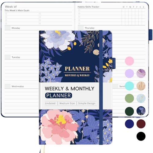 Undated Planner for 2026-2027, Forvencer Weekly Monthly Calendar Planner-A5 - color: Navy Floral