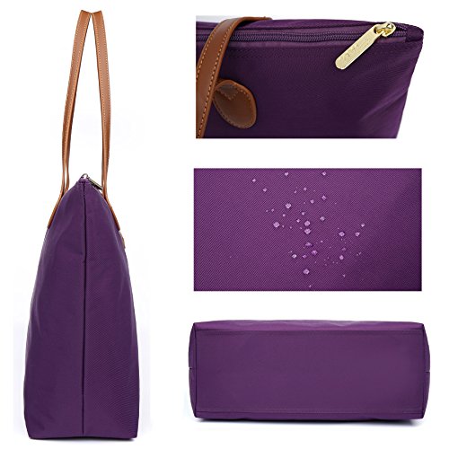 Water Resistant Light Weight Nylon Tote Bag Handbag - color: Purple, size: Medium