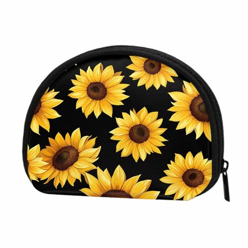 IBILIU Small Coin Purse Sunflower Pattern Black Yellow Flower Mini Wallet Coin Pouch Change Purse For Women Men - color: Coinp-013