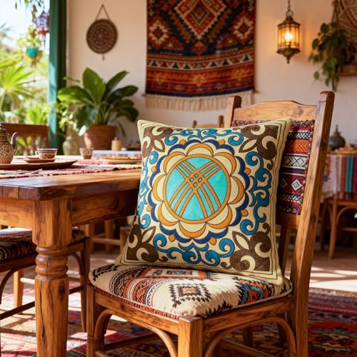 VOGOL Embroidered Floral Geometric Throw Pillow Cover, 18 x 18, 1 Pack - color: Flower-brown, size: 18"W x 18"L (Pack of 1)