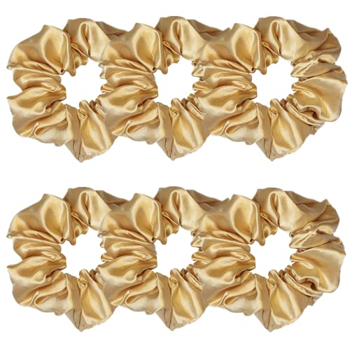 6 Pcs Satin Silk Hair Scrunchies Soft Hair Ties Fashion Hair Bands Hair Bow Ropes Hair Elastic Bracelet Ponytail Holders Hair Accessories for Women and Girls (4.5 Inch, Dark Gold) - color: Dark Gold