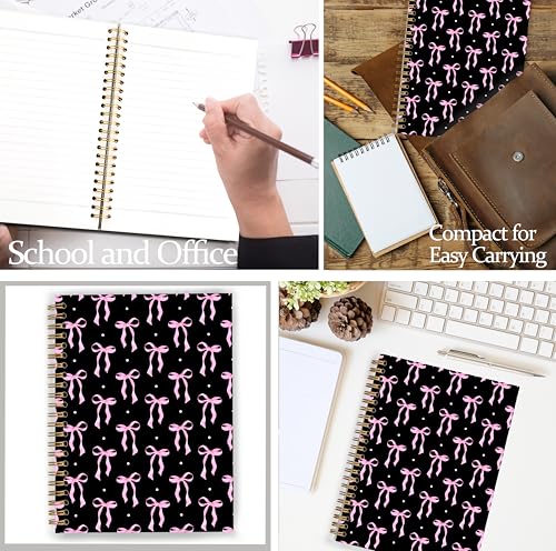 Cute Girly Pink Bow Notebook, Coquette Aesthetic Journal for Women Girls, Preppy Gifts, Bow Office Supplies, Preppy Pink and Black Spiral Notebook Journal 5.5x8.3 - color: Color 04