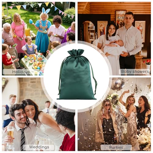 30Pcs Satin Gift Bags, 6x9 Green Cloth Drawstring Pouch - color: Green, size: 6×9 in