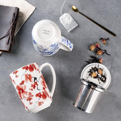 AmorArc Tea Cup With Infuser and Lid, 18oz Loose Leaf Tea Mug With Steeper - color: Sakura