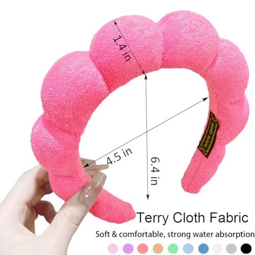 AOENJIE Spa Headbands for Washing Face or Makeup, Sponge Bubble Skincare Headbands, Puffy Terry Cloth Hairband for Women, Skin Care Makeup Headwear Hair Accessories for Girls (Rose Red) - color: Rose Red