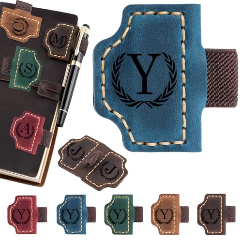 Artlaza Personalized Magnetic Leather Bookmark with Pen Holder - 26 Letters Custom Book Mark with Name Initial Engraved Book Marker for Readers, Book Lovers, Travelers - Gift for Women & Men(Blue，Y - color: Blue, size: Y