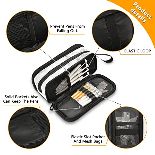 Fustylead White Marble Pencil Pen Case Office College School Large Storage High Capacity Bag Pouch Holder Box Organizer - color: White03 Marble