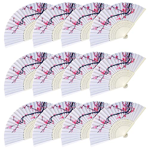 LEFTSTARER 12Pcs Delicate Cherry Blossom Folding Hand Fan Japanese Chinese Decor Fan Paper Fans Party Performance Dancing Wedding Decorations Favors Gifts - color: 12pcs