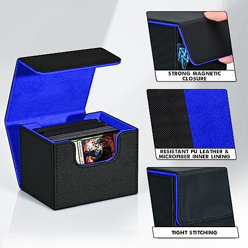 ZLCA MTG Deck Box Holds 120+ Single Sleeved Cards Commander Deck Box - color: A1-Black& Blue, size: A-Horizontal