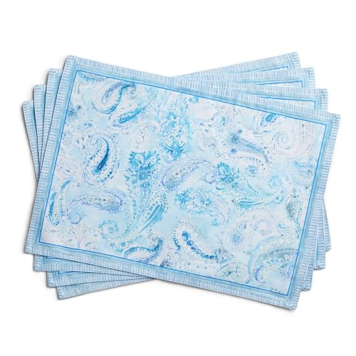 Maison d' Hermine Placemats Set of 4 Reusable 100% Combed Cotton (13"x19") - color: 009 - Paisley Blues, size: 13" X 19" (Pack of 4)