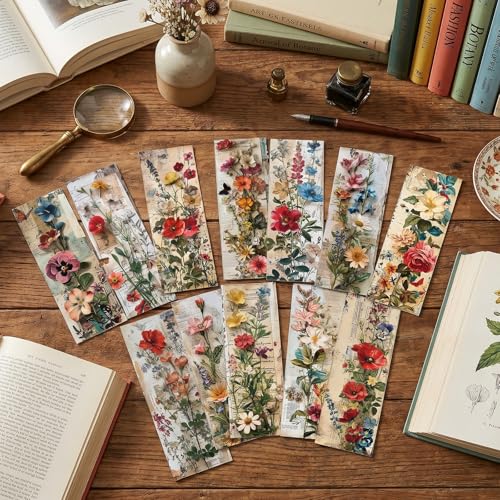 Vintage Floral Bookmarks Gifts - 120 Pcs Retro Flower Bookmark Paper Double-Sided Reading Page Markers Clips Book Mark for Women Men Office Home Book Lovers Bookworm Party Supplies - color: Vintage Floral