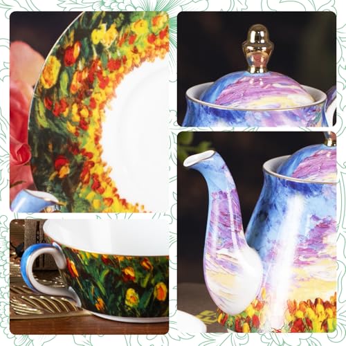 KAMMAK Tea for One Set, Ceramic Teapot, Bone China Tea Set, Cup and Saucer - color: Colorful-XY7