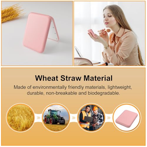 Kintion Pocket Mirror, 1X/3X Wheat Straw Material Compact Mirror(Pink) - color: Wheat Straw Pink