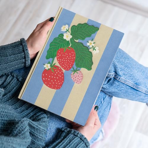 Lady Jayne Embroidered Canvas Hardcover Journal with 192 Lined Pages, 6” x 8.5” – Fruit and Fleur Strawberries (83501) - color: Strawberries
